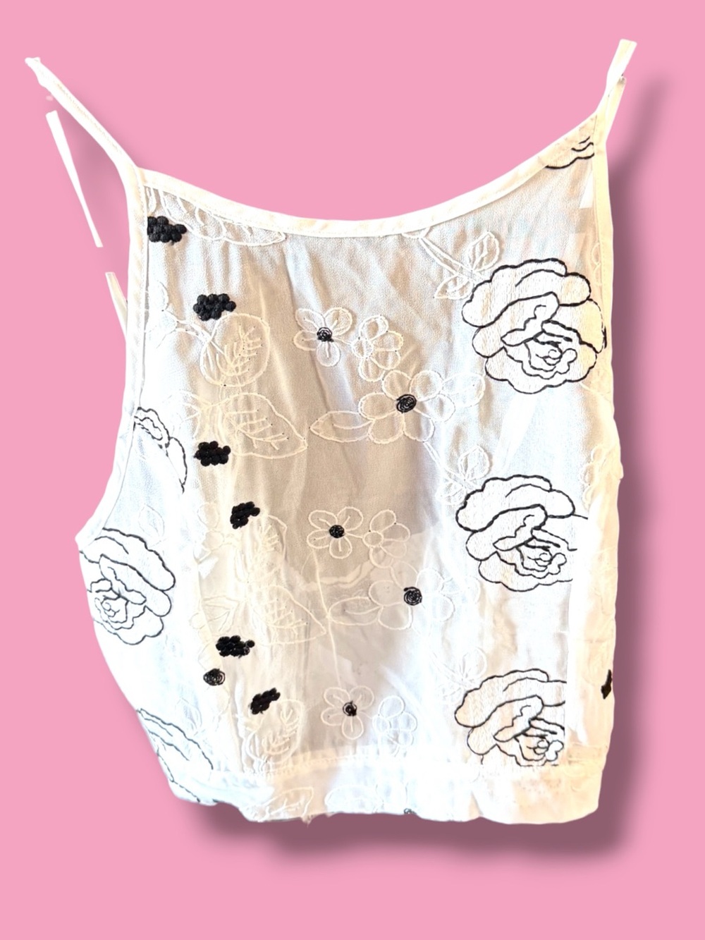 White Floral Embroidered Spaghetti-Strap Cami One Way